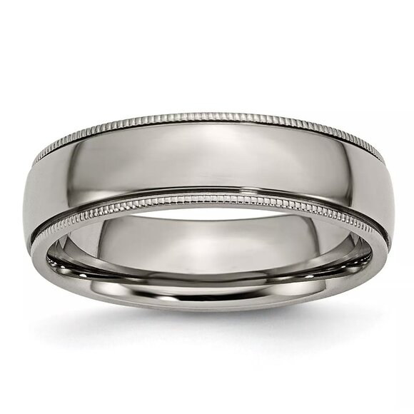 Chisel Titanium Grooved and Beaded Edge 6mm Polished Band, Finger Size 9.5 - Picture 7 of 8
